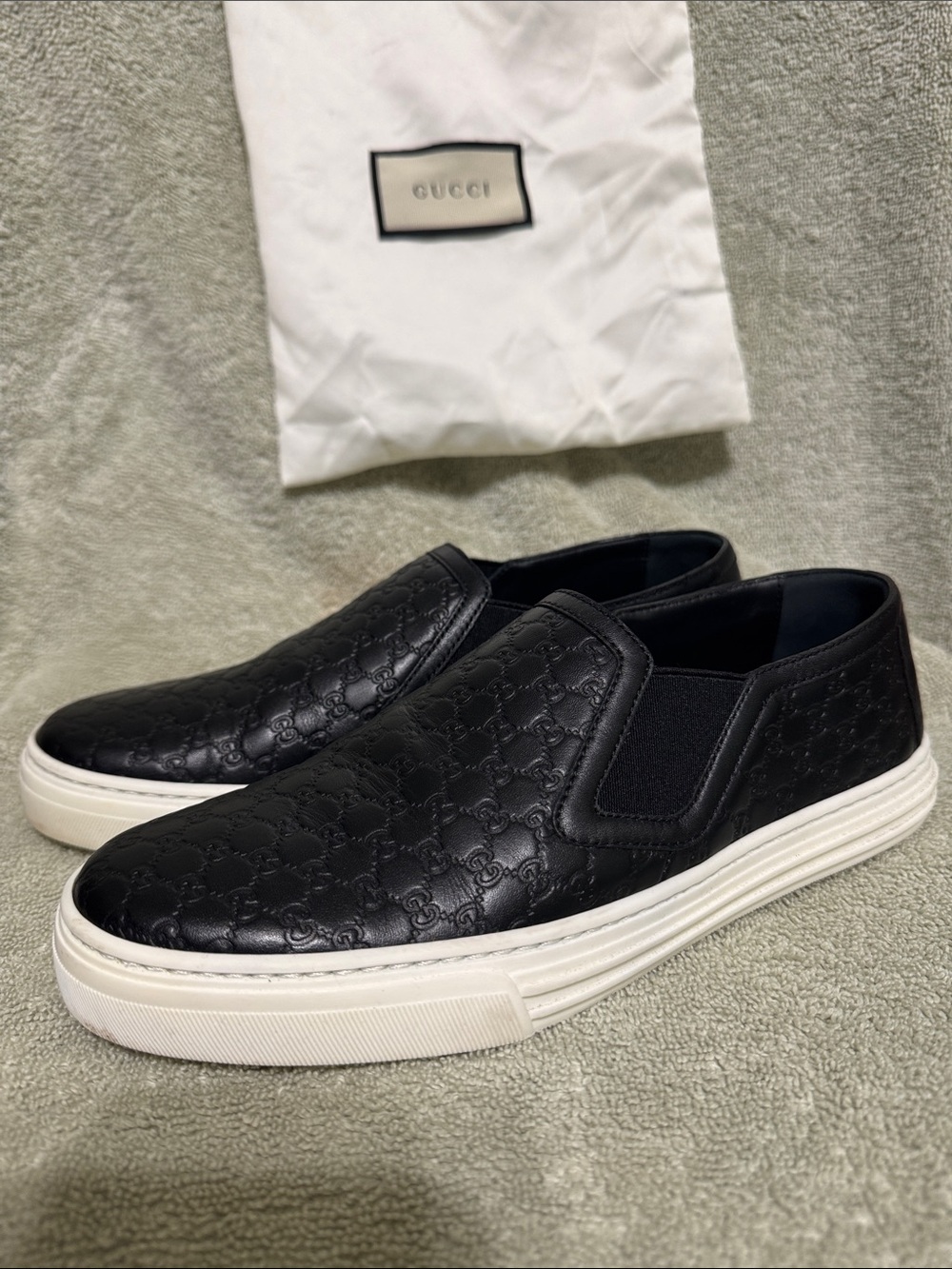 Gucci Women’s Black Leather Slip-On Sneaker